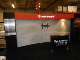 Custom SEGUE Inline Exhibit with Towers, Shelves, Header, Silicone Edge Graphics, and MOD-1162 Counter -- Image 1