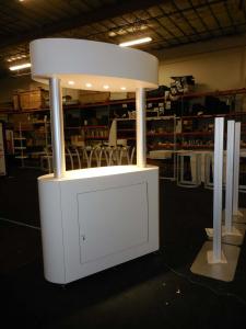 Custom Wood Kiosk with Overhead Lights, Storage, and Casters -- Image 2