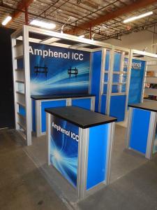 RENTAL:  (1) RE-1207 Counter with Locking Doors and Interior Shelves, Tension Fabric Graphics for Backwall, and Sintra Graphic Infill Panels for Counters and Display Case