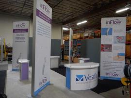 RENTAL DISPLAY: (4) 12 ft High Double-Sided Graphic Kiosk with (4) Counters