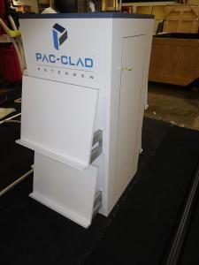 Custom Modular Kiosk with Slant Shelves, Internal Shelves, Wire Management, and Locking Storage