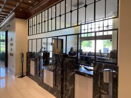 Customized Powder-coated Safety Dividers for a Bank Desk and Teller Windows