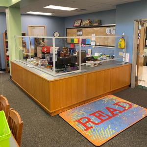School Library Counter with Acrylic Safety Dividers Using Engineered Aluminum Extrusion Frames (Modular Construction)