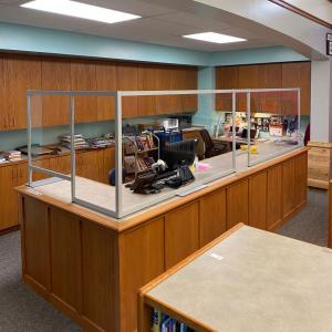 School Library Counter with Acrylic Safety Dividers Using Engineered Aluminum Extrusion Frames (Modular Construction)