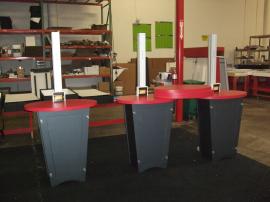 (3) LTK-1139 Modular Workstations with Locking Storage and (3) Re-configurable Pedestal Style Counter Tops -- Image 1