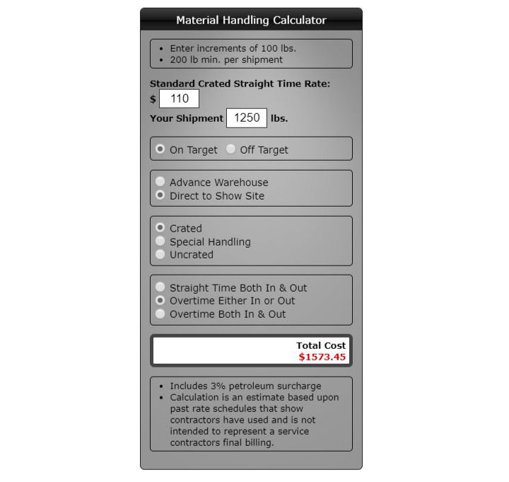 Trade Show Material Handling Calculator (Drayage) 