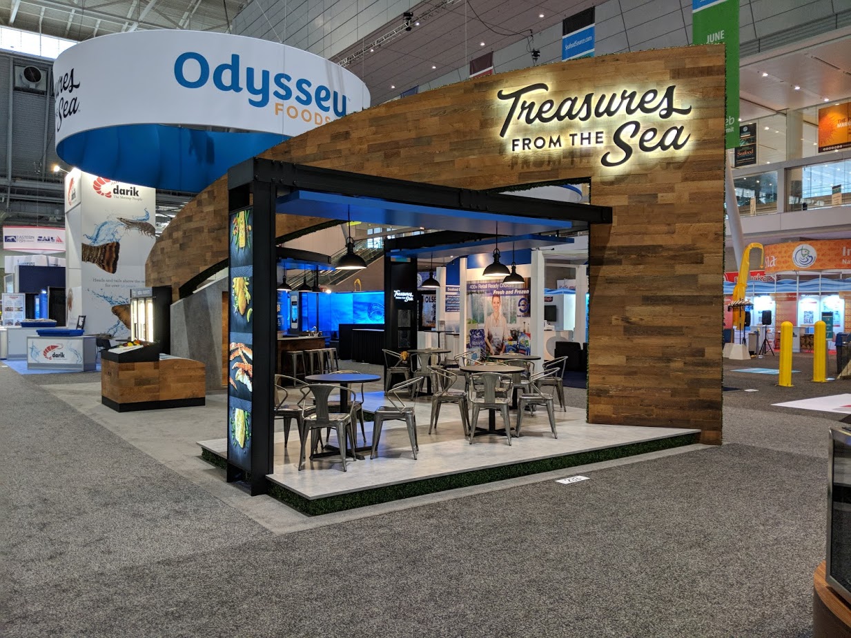 Custom Exhibit for Odyssey Foods. Design by Exhibits Northwest. Build by Classic Exhibits Inc. 
