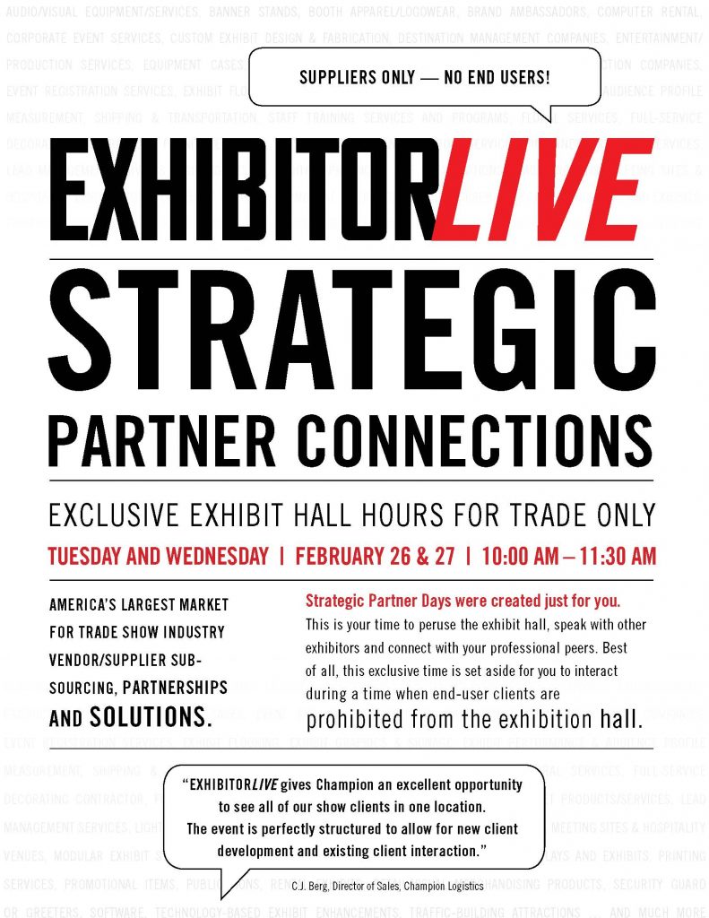 EXHIBITORLIVE Strategic Partner Connection Hours on February 26-27 in Las Vegas