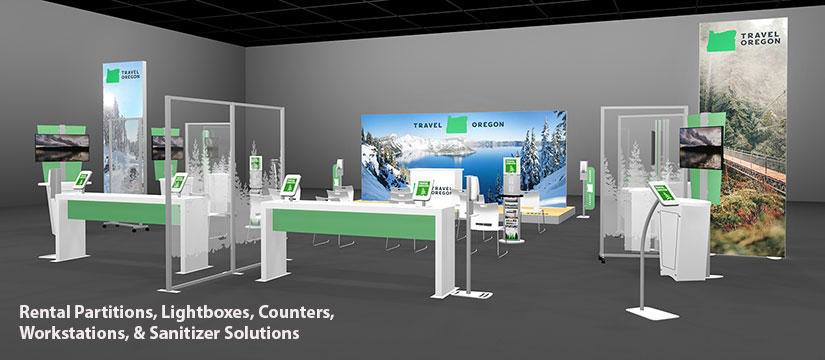 Rental Partitions, Lightboxes, Counters, Workstations, and Sanitizer Solutions