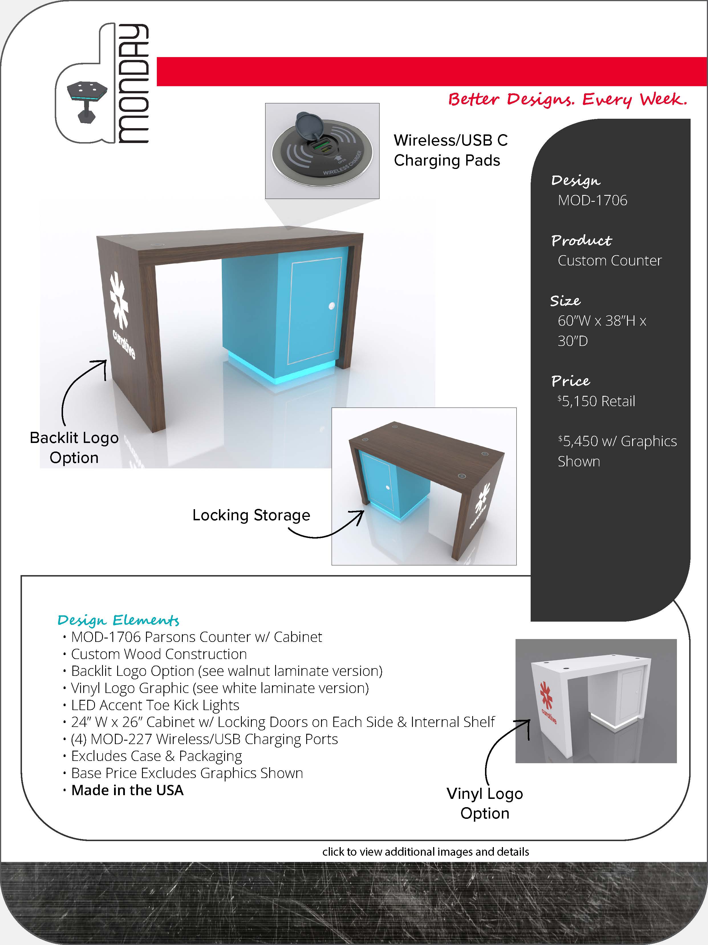 Parsons Counter with Locking Storage and Charging Ports