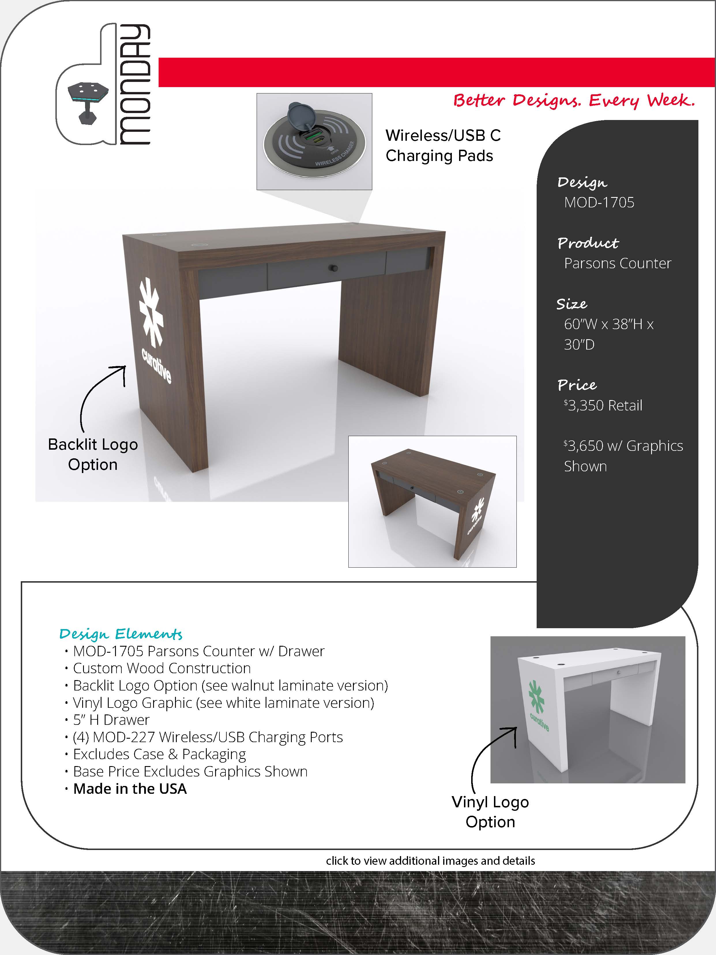 Parsons Counter with Drawer and Charging Ports