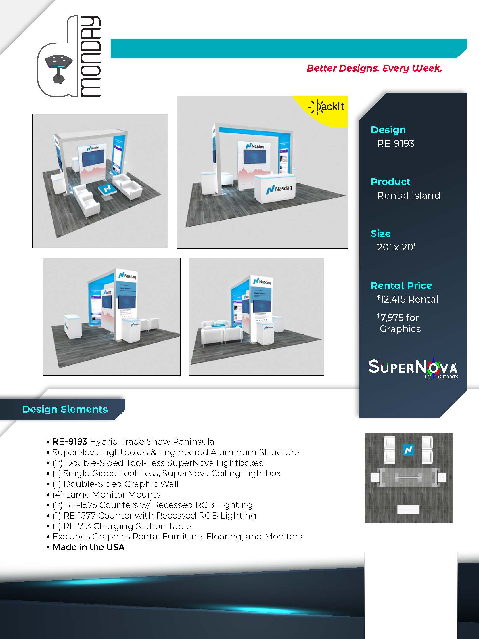 RE-9193 Island Rental Exhibit with Seating and Demo Stations