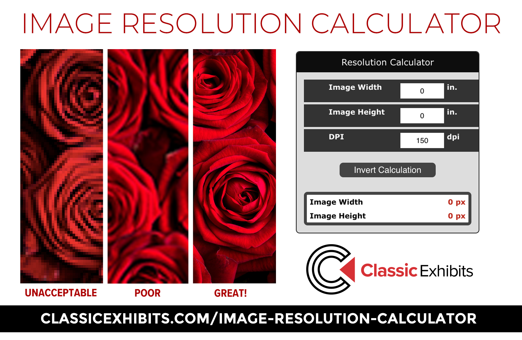 Image Resolution Calculator on the Classic Exhibits website