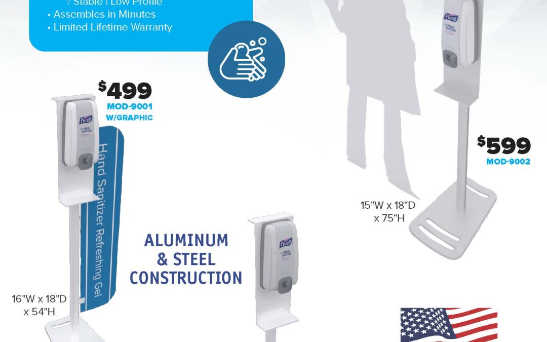 Hand Sanitizer Stands w/ SilverSan Anti-Microbial Powder-coating
