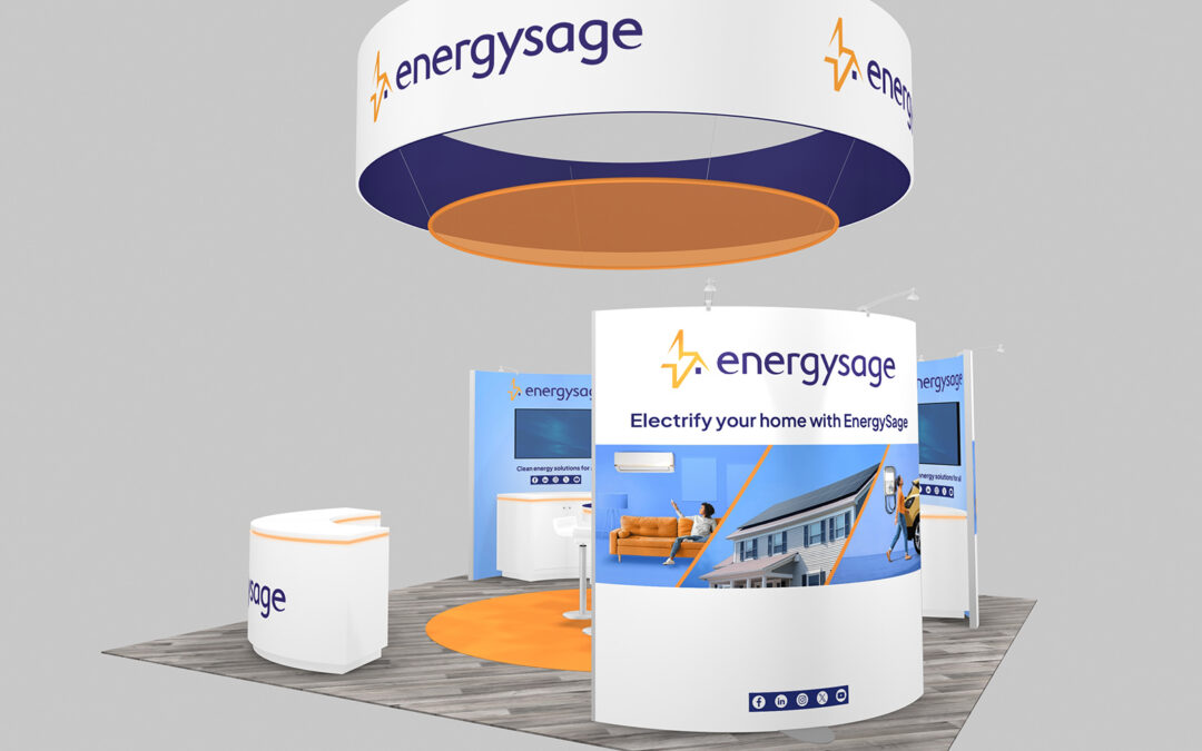 Rental Island Exhibits with Round Hanging Signs