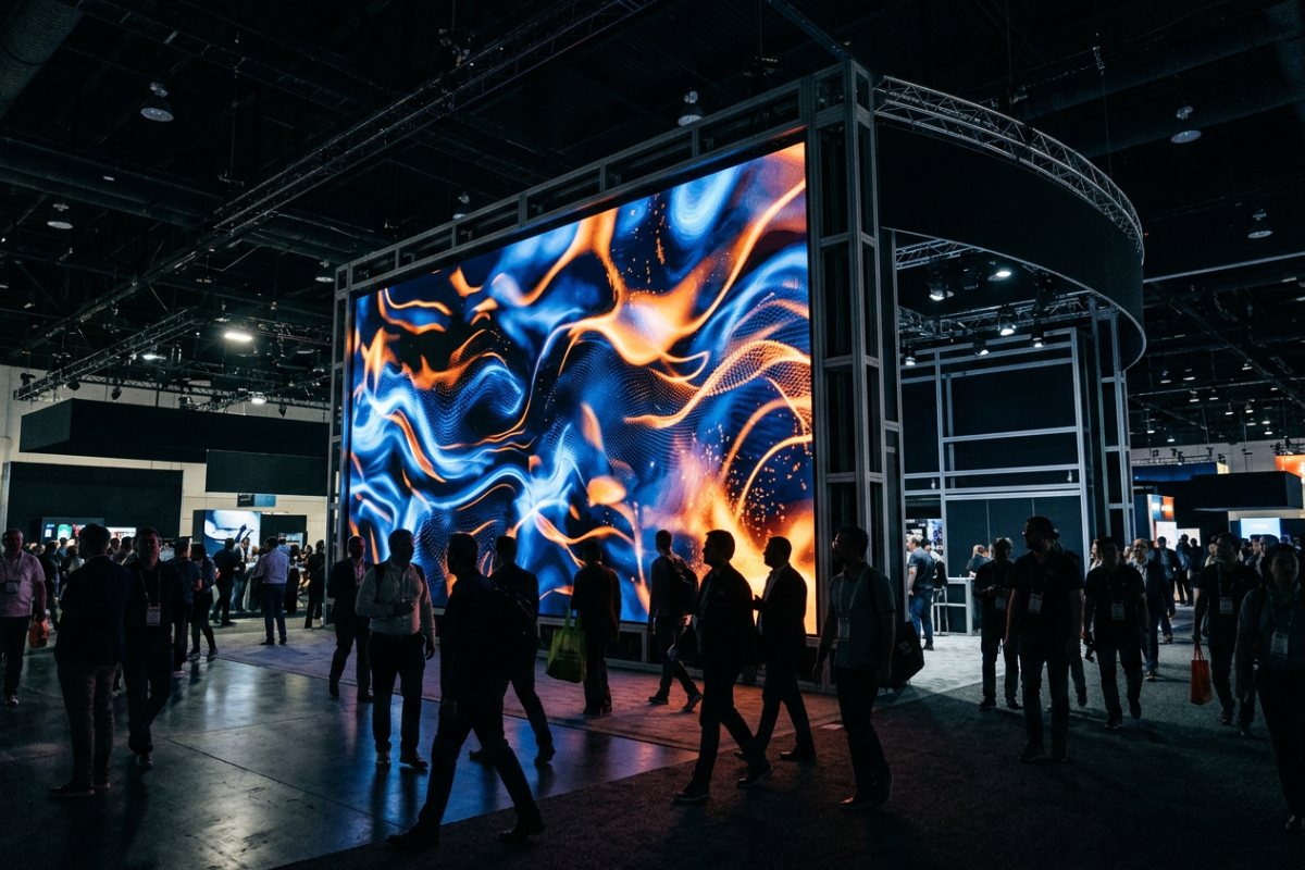large format LED video wall in a trade show exhibit